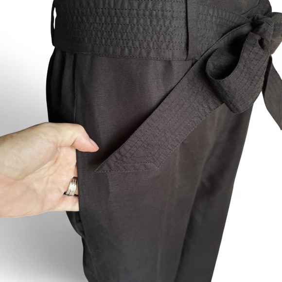 Kate Spade Black Linen Cotton Jumpsuit‎ Size 6 Belted Minimalist Quiet Luxury - Picture 6 of 16